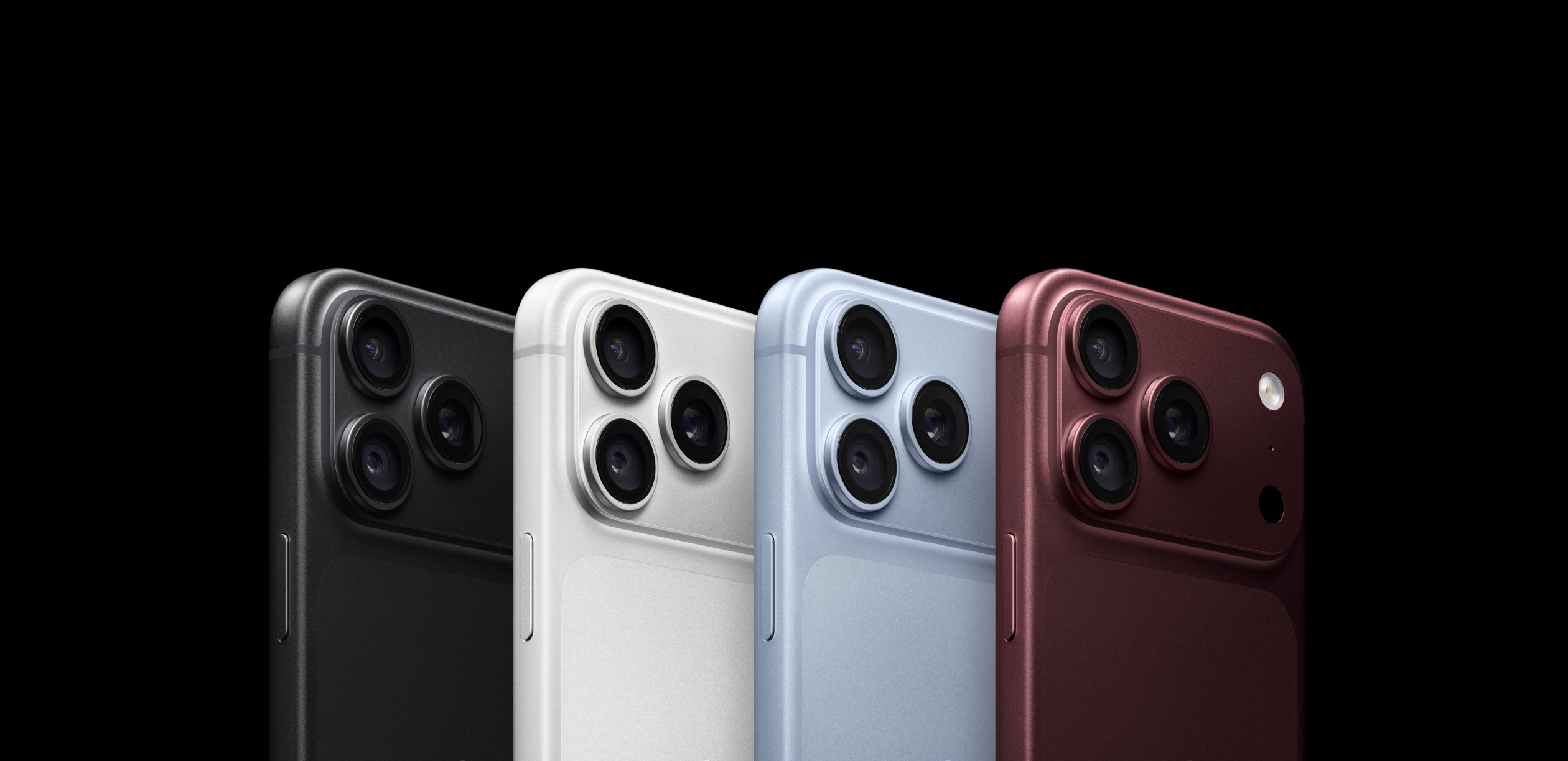 iPhone 18 Pro nas quatro cores: preto, prateado, glacial e bordô.